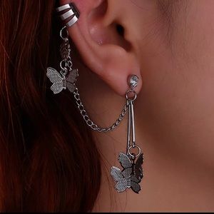 Silver cuff butterfly earrings